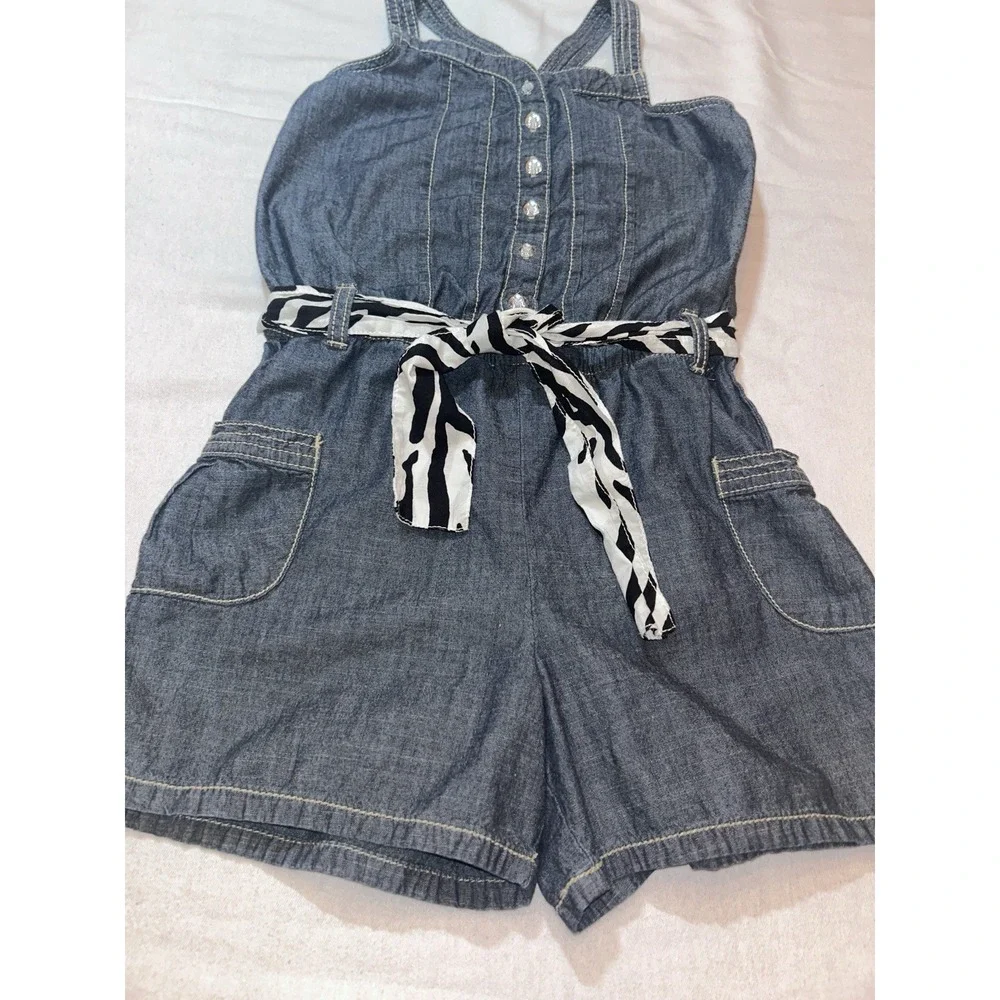 Gymboree Chambray‎ Zebra print Belted Romper SZ 12 Wild for Zebra toddler Girl